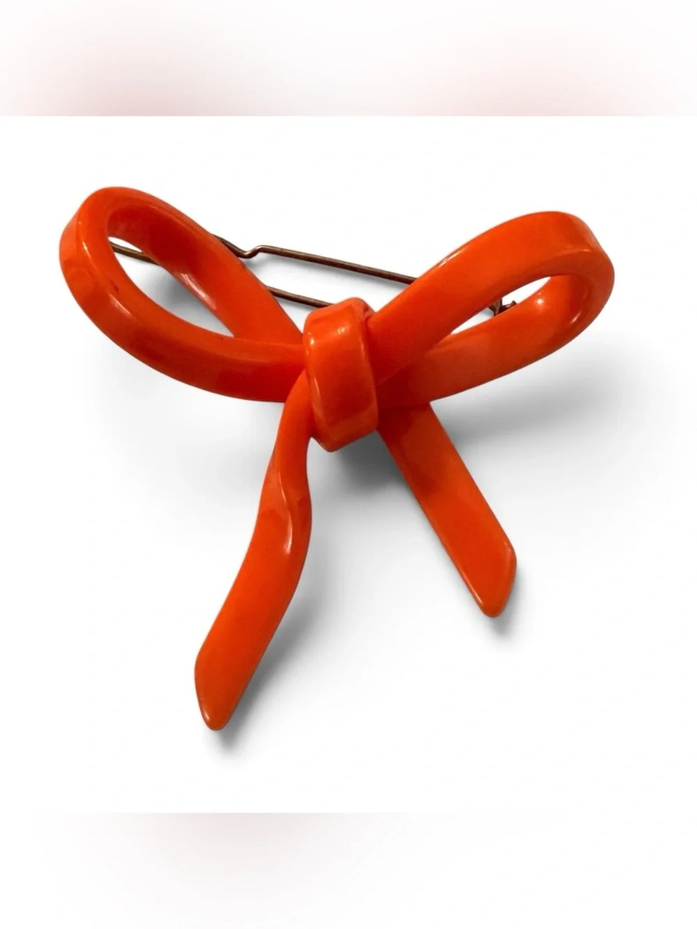 Vintage Mod French Barrette in the Shape of a 3D Bow, Bright Orange Hair Clip